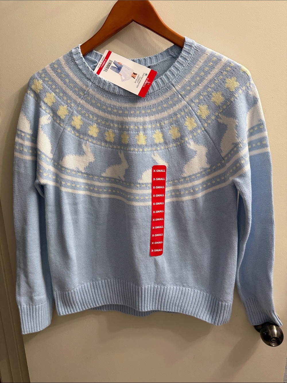 Vince Camuto Light Blue Fair Isle Rabbit Crewneck Sweater